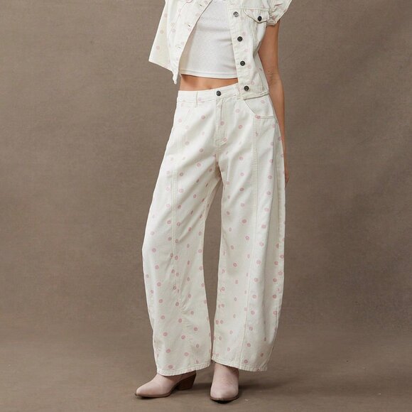 Multicolor Casual Women's Polka Dot High Rise Jeans - Picture 3 of 6